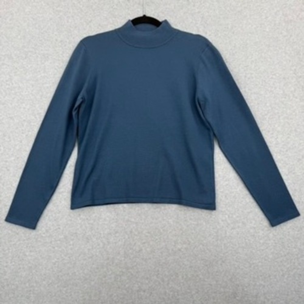 Pendleton Sweater Womens Medium Blue Silk Blend Mock Neck Classic Minimalist